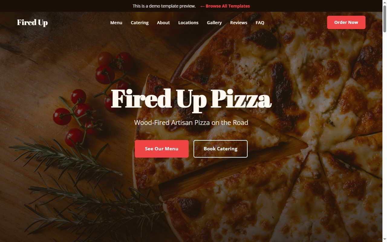 Fired Up Pizza — pizza food truck website template